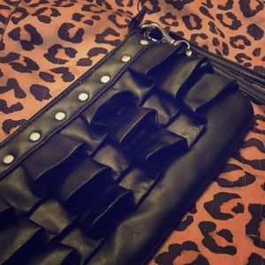 Steve MaddenBlack Leather Ruffle Wristlet